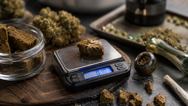 Hash dosage with measured hash and smoking accessories