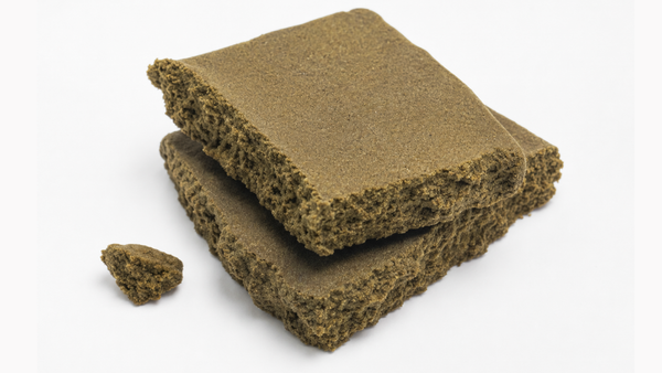 Pressed la mousse hash showing its soft, dense texture and hand-crafted French sift technique.