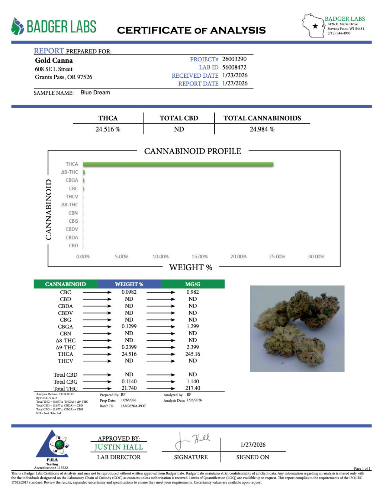 Blue Dream - THCA Flower - Sungrown Gold Nuggets