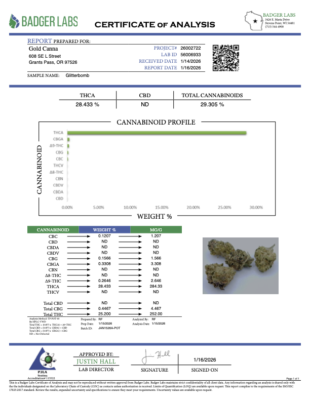 Glitterbomb - THCA Flower - Indoor Gold Nuggets