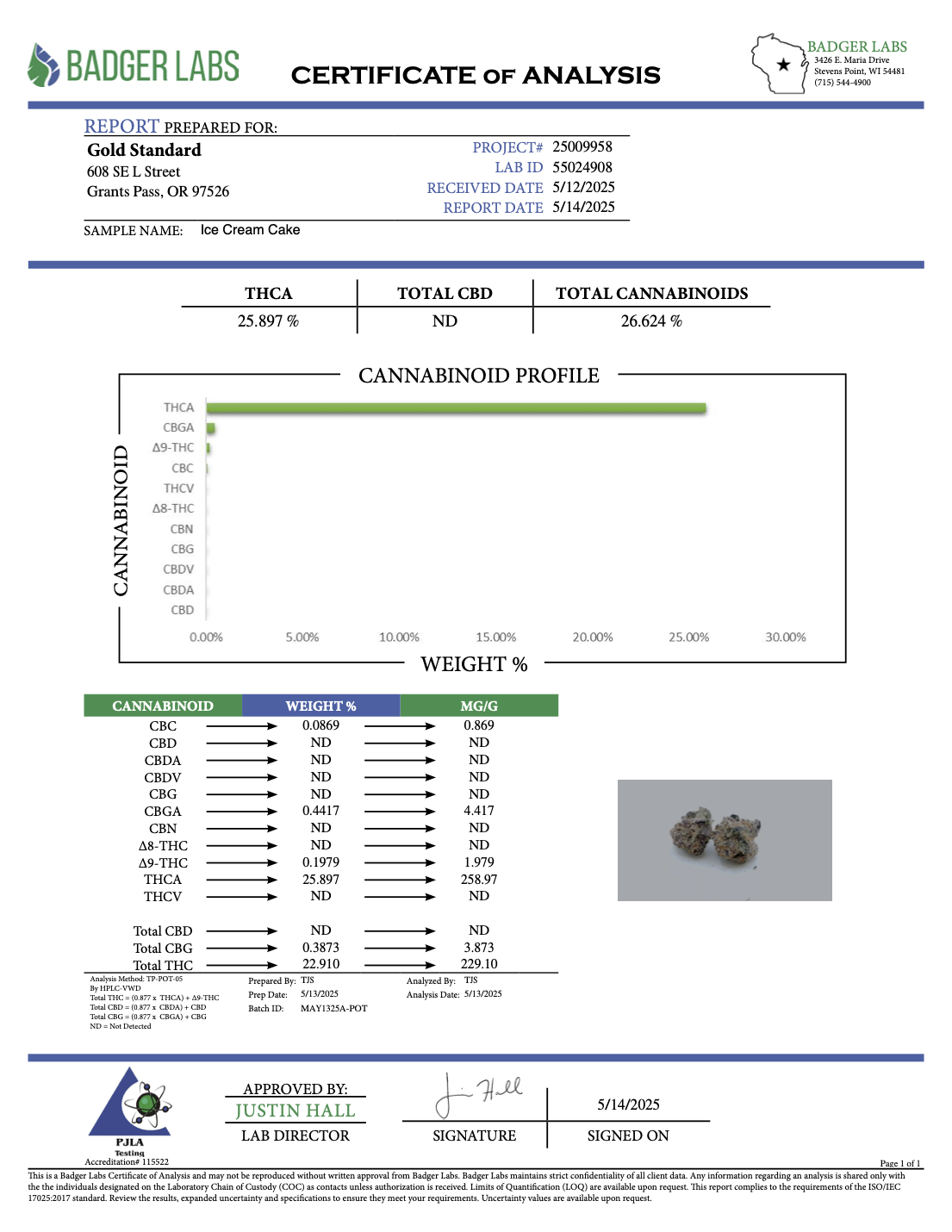 Ice Cream Cake - THCA Flower - Greenhouse Gold Nuggets