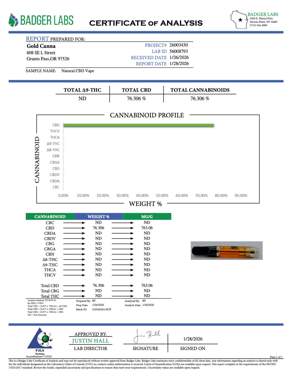 NATURAL CBD - CBD Vape Cartridge