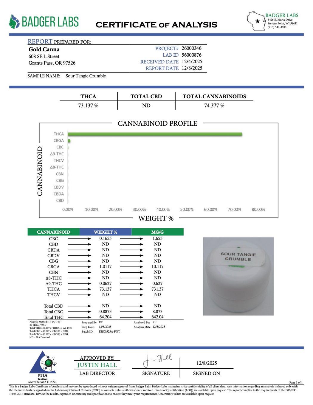 Sour Tangie - Crumble - THCA BULK Concentrate