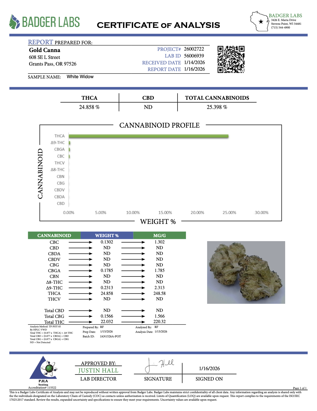White Widow - THCA Flower - Greenhouse Gold Nuggets